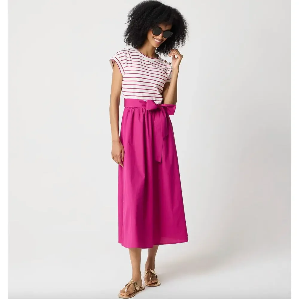 J.Crew Petite Button Shoulder Tie Waist Knit Mixy Dress Berry Pink Medium NWT
